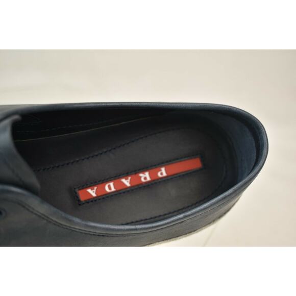 PRADA BALTIC BLUE DISTRESSED LEATHER PLATFORM LACELESS SNEAKERS 8.5 US 9.5 - Picture 7 of 12